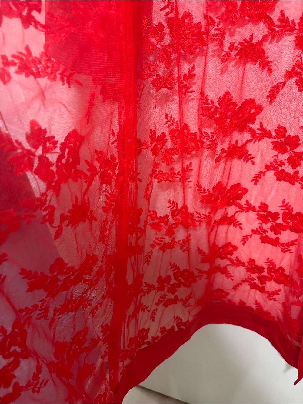 NWOT- Red Sheer Embroidered Long Robe/ Robe - Picture 2 of 6